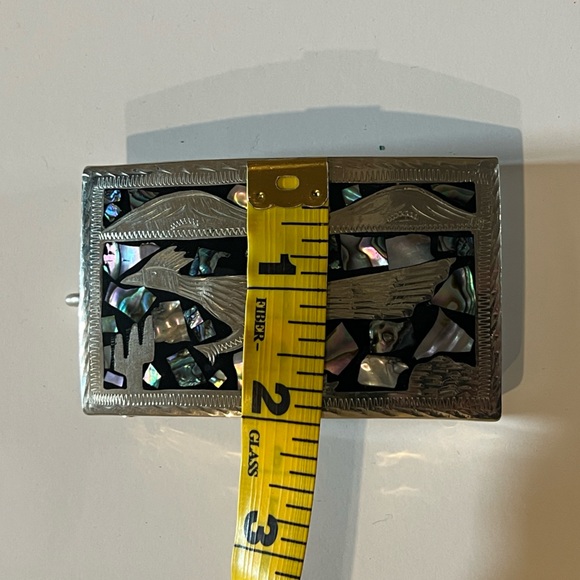 Alpaca Mexico Belt Buckle with Abalone Mother of Pearl Inlay and Leather Belt - Picture 9 of 11